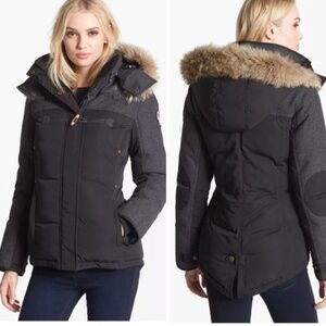 PAJAR Montreal luxury black grey herringbone down parka winter jacket coat S
